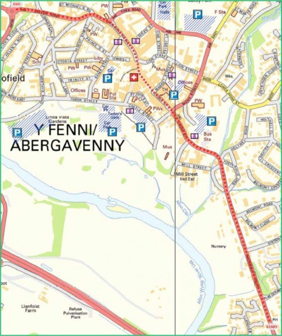The route of the Olympic Torch Relay through Abergavenny