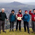 AbergMembers of the Abergavenny Walkers are Welcome Group celebrate on the Blorenge. From left to right: David Shears, Bernadette Erskine, Ruth Coulthard, Ros Grant and Andrew Erskine